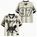 Men casual cat graphic short sleeve jersey breathable sports top streetwear fashion apparel - XXS / Tops / Beige Graffiti