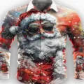 Camisa de manga larga con estampado 3D de Navidad para hombre parte superior de fiesta ropa - CXCS-LL18 (Papá Noel Genial sobre Fondo Rojo)