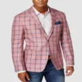 Men's stylish pink plaid blazer casual suit jacket slim fit business wedding outerwear. - S / Pink Plaid Style (XFWT-AL3-40)