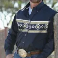 Mens long sleeve button down shirt with retro geometric print casual western slim fit top - S / Tops / Dark Blue (XT02-AL3-CXCS-37)
