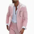 Herren rosa weiße gestreifte Anzug Set zweiteiliger Blazer und Hose Mode Freizeitbekleidung. - S / Top And Bottom / Pink-Weiß Gestreift