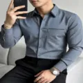 Men long sleeve striped casual shirt spring autumn business daily wear comfortable fit top - S / Tops / Deep Blue Stripe (XT02-AL3-CXCS-63)