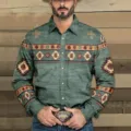 Men's retro geometric print long sleeve button down casual shirt for stylish everyday wear. - S / Tops / Green (XT02-AL3-CXCS-38)