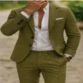 Ensemble Costume Vert Olive Homme DeuxPieces Blazer et Pantalon de Style Affaires - Vert olive