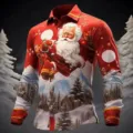 Men's Christmas long sleeve button down shirt with festive Santa Claus and 3D winter print. - S / Tops / CXCS-LL13 (Red Christmas Snow Mountain)