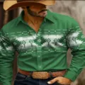 Men's retro 3d print long sleeve shirt slim fit casual button down collar shirt apparel - Blue Gray (XT02-AL3-CXCS-42)