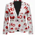 Christmas printed blazer for men women long sleeve santa snowflakes holiday suit jacket - S / Tops / White
