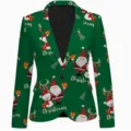 Christmas printed green blazer for men and women holiday party suit jacket outerwear. - Green Xmas Tree Reindeer Style (XFWT-AL3-48)