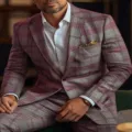 Gros plan détaillé d'un élégant costume à carreaux pour homme avec veste et pantalon assorti. - Carreaux Rouge Gris