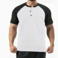 Men short sleeve color block Henley shirt casual white black sport tee variant top - S / Tops / Black and White Patchwork