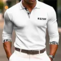 Men's long sleeve polo shirt featuring contrasting paisley print details on collar, cuffs and pocket. - S / Tops / White Paisley Print