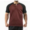 Men's colorblock short sleeve Henley shirt casual athletic summer breathable top variant - S / Tops / Wine Red And Black
