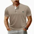 Maglietta Henley casual da uomo a manica corta con tasca e profili a contrasto kaki. - Taglia S / Top / Cachi (3K-AL3-DXTX-53)