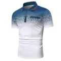 Men's short sleeve gradient polo shirt detail, lapel collar with button placket and chest pocket. - S / Tops / Blue