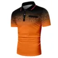 Men's short sleeve polo shirt featuring a stylish black and orange gradient dot pattern. - S / Tops / Orange & Black