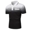 Men's short sleeve polo shirt black white gradient dot design casual fashion summer top - Black