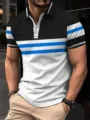 Men's summer casual short-sleeve polo shirt with retro striped print and button-down collar. - PLD-16