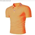 Men short sleeve bright orange polo shirt casual slim fit summer business workwear top - S / Tops / Orange