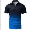 Men's Short Sleeve Polo Shirt Black Blue Gradient Casual Slim Fit Summer Tee Top - PLD-17