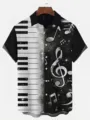 Close-up view of the black and white piano keys and music notes print on the mens shirt. - S / Piano Key Musical Note Style (OFSSW-23671455)