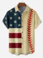 Men's vintage US flag and baseball print short sleeve casual Hawaiian shirt for summer. - American Flag Baseball Print Style (OFSSW-23671459)