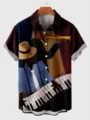 Detail view of men's vintage jazz music print short sleeve Hawaiian shirt with button-down front. - Vintage Jazz Music Theme Style (OFSSW-23671460)