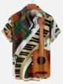 Men casual short sleeve Hawaiian shirt with music instrument print summer beach top - Guitar Piano Musical Instrument Print Style (OFSW-00176)