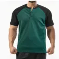Men short sleeve colorblock henley shirt summer casual sports top in green and black color. - S / Tops / Green And Black