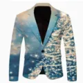 Men's casual slim fit blazer jacket featuring a unique glowing starry night Christmas print design. - S / Starry Sky Festive Tree Style (XFWT-AL3-42)