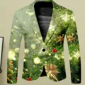 Christmas print men's casual suit jacket detail showcasing festive holiday style pattern. - S / Green Christmas Snowflake Style (XFWT-AL3-43)