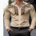 Men's vintage Western style 3D printed long sleeve shirt casual lapel designer top - S / Top (XT02-AL3-CXCS-65)