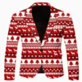 Men's festive Christmas printed slim fit casual blazer jacket perfect for holiday parties. - Red White Xmas Style (XFWT-AL3-50)