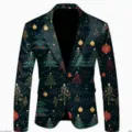 Christmas tree printed men casual slim fit blazer jacket, perfect for holiday party. - Blue Xmas Tree Ball Style (XFWT-AL3-51)