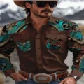 Western cowboy style 3D digital printed long sleeve shirt for men, retro lapel casual top. - S / Top (XT02-AL3-CXCS-66)