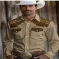 Men's western cowboy style long sleeve shirt with vintage lapel and unique print design. - Top (XT02-AL3-CXCS-70)