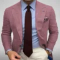 Men's slim fit suit jacket and trousers set for formal wedding or casual business wear. - Pink Plaid (XFWT-AL3-74)