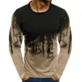 Herren 3D Druck Langarm Freizeit T-Shirt mit schwarzem Farbverlauf Pullover Top. - CT-Naturweiß