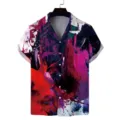 Close-up detail of the abstract paint splatter pattern on the stylish short sleeve shirt. - S / Tops / Multicolor Abstract Oil Painting Style (ZZCS-102)