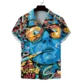 Cuban collar short sleeve shirt featuring an artistic graffiti print and bold style for summer. - S / Tops / Abstract Graffiti Style (ZZCS-101)