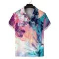 Close-up detail of abstract colorful print short sleeve shirt, men's summer fashion style. - S / Tops / Multicolor Abstract Ink Splash Style (ZZCS-105)