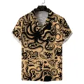 Men's casual short sleeve Cuban collar shirt with retro octopus marine print design. - S / Tops / Ocean Octopus Style (ZZCS-108)