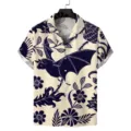 Men's short sleeve Hawaiian shirt with vintage bat and botanical floral print, Cuban collar. - S / Tops / Vintage Bat and Plant Style (ZZCS-111)