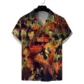 Close-up detail view of the vibrant artistic lion print on this stylish short sleeve shirt. - S / Tops / Geometric Abstract Lion Style (ZZCS-119)