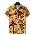Men's Cuban collar short sleeve printed shirt, summer casual fashion vintage graphic holiday top. - S / Tops / Yellow Retro Printed Style (ZZCS-120)