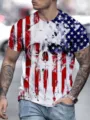 US Flagge Totenkopf Print Kurzarm T-Shirt Detailansicht, bequemes Herren Oberteil. - 6XL / Stil 0914