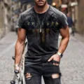 Men Vintage US Flag Print Short Sleeve T-Shirt Casual Retro Grey Tee Top for Summer - 6XL / Style 0916