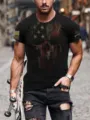 Men's tactical short sleeve t-shirt with US flag skull print, casual outdoor streetwear style. - 6XL / Style 0917