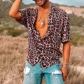 Men's Vintage Leopard Print 3D Short Sleeve Hawaiian Shirt Casual Summer Button Down Top - S / Tops / Red (CSDX-42-1)