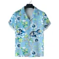 Men's Blue Floral Print Short Sleeve Cuban Collar Casual Button Up Shirt Variant - S / Tops / Light Blue Floral and Tree Style (ZZCS-116)