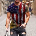 Mens vintage American flag printed short sleeve T-shirt, casual streetwear graphic tee top. - XS / Distressed Star Flag Style (DLT-101)